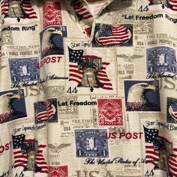 Patriotic Print Men's Polo Shirt Size Medium American Summer Collared - Picture 5 of 11